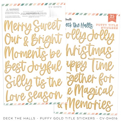 DECK THE HALLS - PUFFY GOLD TITLE STICKERS