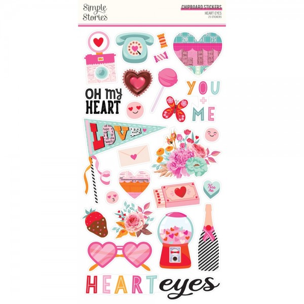 Heart Eyes KIT- 6x12 Chipboard stickers + 2 hojas coordinadas